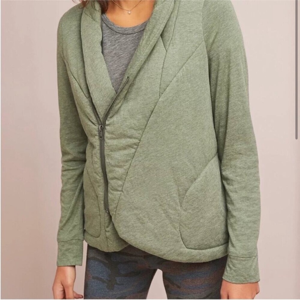 Anthropologie Saturday Sunday Homestead Green Quilted Zip-Up Jacket Size Small